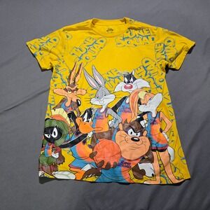FLAWS Space Jam T-Shirt Mens Large Yellow Tune Squad Looney Tunes Graphic Tee